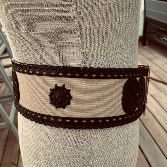 Wide Statement Brown Braided Leather Canvas Boho Chic 70s Hippie Corset Belt - Picture 4 of 13